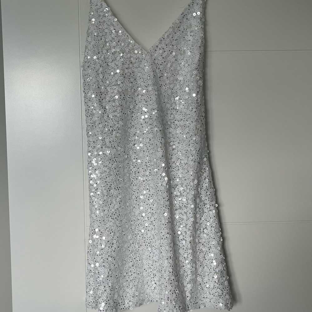 Lulu's White Sequin Backless Dress